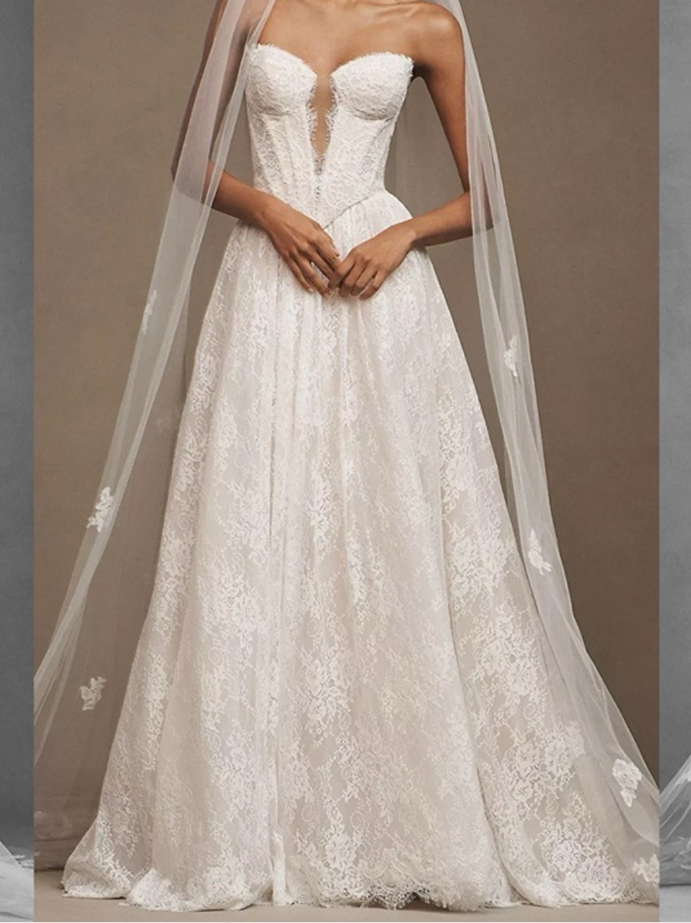 Wtoo by Watters Charlotte Strapless Basque-Waist A-Line Lace Wedding Gown